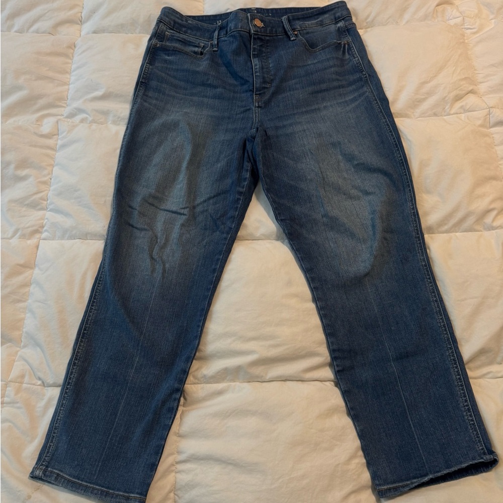 White/Black Blue Straight Leg Jeans with Natural Fading